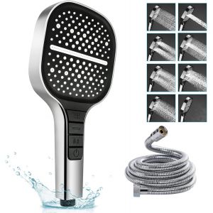 ChenQuanSarl-Pommeau De Douche 7 Modes Avec Tuyau, 13 Cm De Diamètre, Économ ur D'Eau Avec Bouton D'Arrêt, Grande Douche À Effet Pluie, Réglage À Une Main Et Buse En Silicone Anti-Bourrage - Neuf