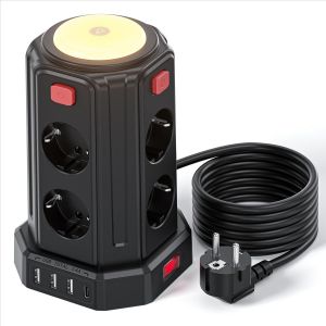 12 en 1 Multiprise avec Interrupteur (3600W/16A), 2M Tour Multiprise with 4 USB Ports and 8 Sockets, avec Lumi&egrave;re pour Le Bureau et la Maison - Neuf
