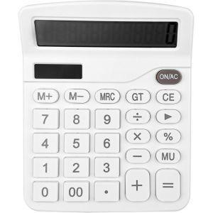 Calculatrice, Calculette de Bureau Solaire Grand &Eacute;cran LCD &agrave; 12 Chiffres, pour Bureau, Maison et &Eacute;cole,Mini Calculatrice Fonction Standard, Calculatrice de Bureau avec Grands Boutons, Blanc - Neuf