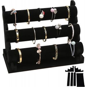 Jexnovashop-Pr&eacute;sentoir &Agrave; Bracelets En Velours Avec 3 &Eacute;tages Amovibles : Pr&eacute;sentoir Noir Pour Bracelets Et Bijoux Pour Femmes Et Filles, Porte-Bijoux En Velours, Porte-Bijoux Pour Bracelet, Collier Et - Neuf