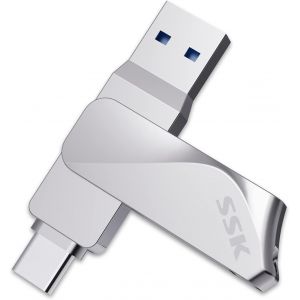Cle USB 64Go Cl&eacute; USB3.2 Haute Vitesse Clef USB2 en 1 M&eacute;tal Flash Drive jusqu'&agrave; 200Mo/s, OTG Double Cles USB-Stockage Imperm&eacute;able M&eacute;moire Stick Pen Drive pour Android Voiture PC tablettes - Neuf