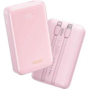 Chargeur Portable 20 000 Mah Avec 2 C&acirc;bles Int&eacute;gr&eacute;s,Batterie De Charge Rapide 22,5 W,&Eacute;cran Led,Batterie De Voyage Pour Ipad,Iphone,Samsung Et Plus Encore (Rose) - Neuf