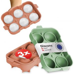 Tianyi-Lot De 3 Bacs À Glaçons En Silicone - 6 Bacs À Glaçons Avec Couvercle - Moule À Glaçons En Silicone Sans Bpa - Moule À Glaçons Rond - Moule À Glaçons - Vert Olive + Rouge Minéral - Neuf