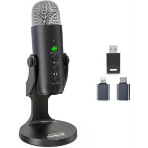 ASFASFq-Micro sans File, 2.4Ghz Wireless Microphone USB pour iPhone PC Téléphone, Micro PC à condensateur avec réduction de Bruit, Echo,Muet pour Podcast, ASMR, Gaming, Enregistrement vidéo Youtube - Neuf