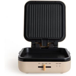 /STONE STUDIO/Appareil &agrave; croque-monsieur Vert sauge / 2 plaques interchangeables : sandwich et gaufre, antiadh&eacute;sif, 1 tranche, ouverture 100&ordm;, arr&ecirc;t automatique, poign&eacute;e cool-touch, 600W - Neuf