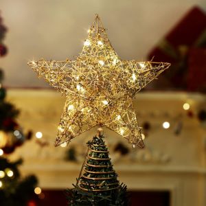 Star de l'Arbre, Aliment&eacute; par Batterie , l'Or &Eacute;toile de No&euml;l Treetop avec Minuterie Lumi&egrave;re D&eacute;corative avec de l'Argent des Bandes, 20 LED Lumi&egrave;re de No&euml;l en Fil M&eacute;tallique Sommet de l'Arbre d'Ornem - Neuf