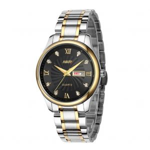 Nary &Eacute;tanche Chiffres Romains Calendrier Cadran Bracelet Acier Couple Montre (Noir Pour M&acirc;le) - Neuf