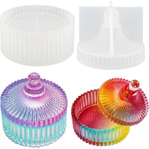 Moule En Silicone Avec Couvercle - Moule En R&eacute;sine &Eacute;poxy Pour Bo&icirc;te &Agrave; Bijoux, Bol En R&eacute;sine, Bougeoir - Neuf
