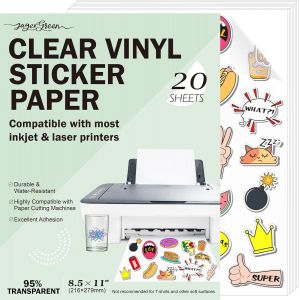 20 Feuilles Papier Autocollant Imprimante A4 Transparent (216x279mm)-Vinyle Adhésif pour Jet d'Encre et Laser-Autocollants Personnalisables pour Étiquettes,Stickers et Projets Créatifs - Neuf