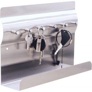 CHECARZHN--NO1-Porte-Clés Mural Avec Rangement, Mb6001, Porte Clef Mural En Acier Inoxydable, Couleur Argent, Style Moderne, Support Pour Clés Et Compartiment, 30 X 7 X 20 Cm - Neuf