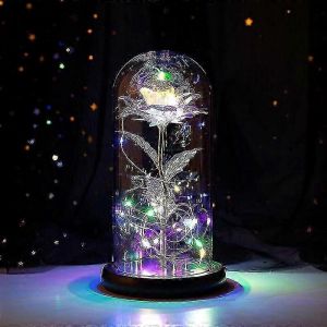 La Belle Et La Bête Rose Éternelle Avec Lumières Led Sous La Cloche En Forme Dôme En Verre Rose Cadeau Pour Les Femmes Fête Des Mères Mariage Saint Valentin Anniversaire C - Neuf