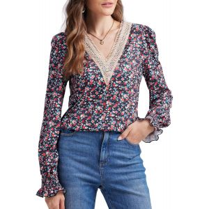 Utigh-Chemise Femme Col En V En Dentelle Haut Chic Chemisiers Femme Manches Longues Haut Casual Shirt Tunique Chemise Élégante Bubble Sleeve Été S-Xxl - Neuf