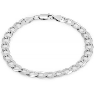 &reg; - Bracelet Argent 925 Rhodi&eacute; Cha&icirc;ne 7.2mm Maille Gourmette Pour Homme Et Femme - Longueur: 19 20 22 Cm - Fabriqu&eacute; En Italie - Neuf