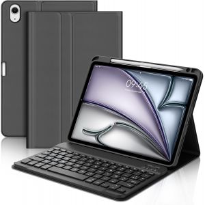 Coque Clavier pour iPad Air 11 Pouces (M3 2025, M2 2024), AZERTY Fran&ccedil;ais Housse Clavier Bluetooth Magn&eacute;tique D&eacute;tachable avec Porte Crayon pour Tablette iPad Air 10.9"" (5e/4e G&eacute;n&eacute;ration), Noir - Neuf