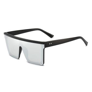 Lunettes de soleil carrées surdimensionnées pour femmes hommes mode plat haut grand cadre nuancesCadre noir / miroir - Neuf
