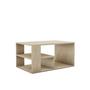 Table basse en bois "Eros" - 80 x 40 x 50 cm - Travertin - Neuf