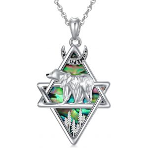 Collier Ours Polaire En Argent Sterling Avec Pendentif Coquille D'ormeau - Collier Ours Polaire - Bijou En Argent - Cadeau Pour Anniversaire - Pour Elle,Argent Sterling - Neuf