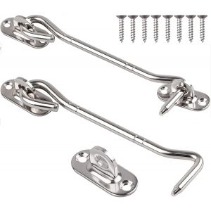 2 X 10cm D'argent En Acier Inoxydable Cabine Crochets - Crochet De Porte Verrous - Crochet De Porte Serrure De Porte Coulissante, Armoire, Hangar, Garage, Jardin - Crochet De La Fenêtre - Neuf
