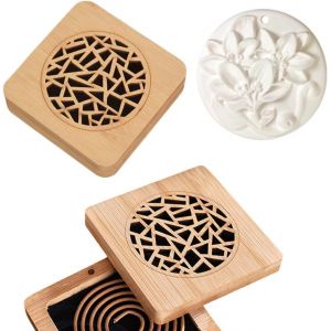 Trahoo-Diffuseur D'huiles Essentielles En Pl&acirc;tre Avec Bo&icirc;te En Bois - Diffuseur De Parfum, Diffuseur D&eacute;coratif Pour Salon, Bureau, Chambre, Relaxation, Aromath&eacute;rapi - Neuf