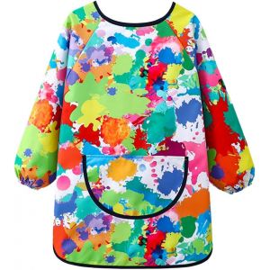 Tablier de peinture pour enfants, blouse d'art pour enfants, blouse d'art imperm&eacute;able &agrave; manches longues, tablier d'art color&eacute;, tablier d'artisanat r&eacute;glable, blouse de peinture amusante, blouse d'&eacute;cole de peinture &agrave; grandes poches - Neuf