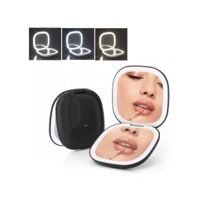 Miroir De Maquillage De Voyage Avec Grossissement 1x/10x, Led À Intensité Variable, Rechargeable, Compact, Noir - Neuf