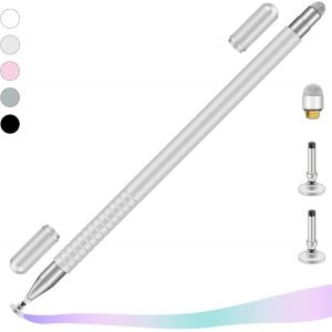 Stylet Universel 2 En 1 Pour Tablette Tactile Avec 2 Capuchons Magn&eacute;tiques Pour Tablette, T&eacute;l&eacute;phone Portable, Ipad, Iphone, Smartphone, Samsung, Huawei, Etc. Argent&eacute; - Neuf