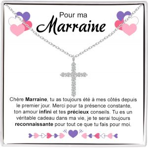 Collier Femme Marraine En Argent 925 Et Pierres Zirconium Cubique Idée Cadeau Pour Elle,Bijoux Marraine Idée Cadeau Pendentif - Coffret Avec Dédicace Incluse - Neuf