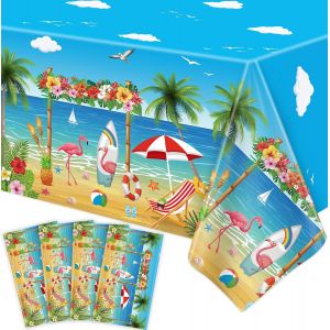 SJZG-Aloha Luau Lot De 4 Nappes De F&ecirc;te Sur Le Th&egrave;me De La Plage - Nappe D'Anniversaire Hawa&iuml;enne - Flamant Rose - Planche De Surf - Nappe Jetable - D&eacute;coration De F&ecirc;te Pr&eacute;natale, Plage Et Piscine - 8 - Neuf