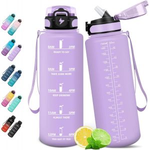 Eryi-Gourde, 1.5l Bouteille, Gourde Sport Avec Paille, Gourde Motivation Avec Marqueur De Temps, Bouteille D'eau, Étanche, Bouteille D'eau Pour Randonnée, Camping, Fitness, Cyclisme - Neuf