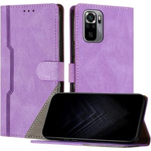 KAL-&Eacute;tui Pour Xiaomi Redmi Note 10 4G/ Note 10S, Housse En Cuir Pu Avec [Protection Antichoc Tpu] [Fonction Support] [Porte-Cartes ] Antichoc Magn&eacute;tique Coque Pour Redmi Note 10 4G - Violet - Neuf