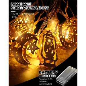 D&eacute;corations du Ramadan, 10 LED Guirlande Lumineuse Ramadan Eid Mubarak Lune &Eacute;toile Lanterne Mubarak Lune Eid Guirlande Lumineuse &agrave; Piles D&eacute;coration Ramadan pour la Maison Ext&eacute;rieure Int&eacute;rieur 2024 - Neuf