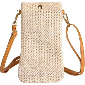 KALANKA-Pochette T&eacute;l&eacute;phone Portable Femme, Sac &agrave; main R&eacute;glable pour T&eacute;l&eacute;phone Portable pour Femmes, Sacs &agrave; Bandouli&egrave;re Tiss&eacute;s en Paille pour Femmes - Neuf