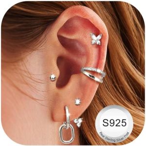 Kal-Paires Boucles D'oreilles Femme Argent 925 Plaqu&eacute;e Or 14k Cr&eacute;oles Argent Boucles D'oreilles Zircon Piercing Oreille Cartilage Petites Boucles D'oreilles Femme Or Pour Piercings Multiples - Neuf