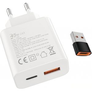 LORANKA-45W Chargeur USB C 18W USB A Adaptateur pour&iquest;Samsung Galaxy Ultra S25/S24/S23/S22/S21/S20/S20+/Note 20/10/9/8/A73/A53/A52/S10/S9, iPhone 1716 15/Pro/Pro Max/Plus,iPad,Moto,Google,Chargeur Rap - Neuf