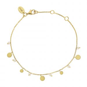 Bracelet Argent Dor&eacute; Pampilles Et Pierre De Lune Naturelles Blanche - Neuf