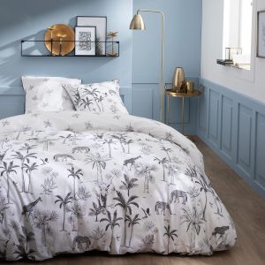 Parure De Lit Tropical Jouy X Cm | % Coton | Oeko-Tex | Housse De Couette X Cm Taies D'oreiller X Cm Imprim&iquest;&iquest;S R&iquest;&iquest;Versibles | Noir Et Blanc - Neuf