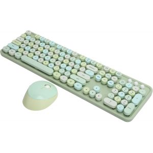 Clavier Souris Sans Fil, Clavier De Machine &Agrave; &Eacute;crire &Agrave; Touches Rondes Color&eacute;es Avec Pav&eacute; Num&eacute;rique, Clavier Usb Kawaii Compatible Avec Windows/Ordinateur Portable/Pc(Couleur Verte - Neuf
