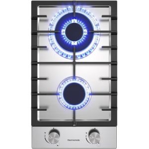 Checarzhn--No1-Plaque De Cuisson Gaz 2 Feux Encastrable 30 Cm, Table De Cuisson Gaz En Acier Inoxydable, Cuisinière Avec Ffd Et Supports De Casseroles En Fonte, Gaz Naturel/Propane - Neuf