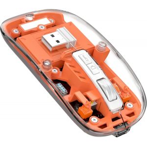 KALANKA-T900 Souris sans Fil Rechargeable, Ultra Mince 2.4G + Bluetooth 5.1 Souris Silence 2400 DPI, Souris Gamer Transparente récepteur USB pour Laptop/PC/Mac, Niveau de batterie visible-Orange - Neuf