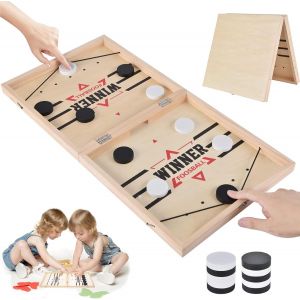 ChenQuanSarl-Jeu De Société De Baby-Foot - Super Winner - 2 En 1 - Pliable - Jeu De Plateau De Hockey En Bois - Jeu De Société Maphilu - Jeu De Palet Rapide - Jouet Éducatif À Partir De 3 Ans - Neuf