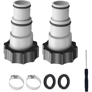 CHECARZHN--NO1-2Pcs Adaptateur Tuyau Piscine, Adaptateur Tuyau Pompe Piscine, Raccord Tuyau Piscine Intex Pour Le Raccordement Du Tuyau De Piscine, Avec Tournevis, Joint Et Collier De Serrage - Neuf