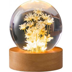 Veilleuse Boule De Cristal En Forme De Fleur De 6 Cm, Base De Lampe De Nuit, Lampe Led Alimentée Par Usb Pour Boule De Verre (Marguerite Rouge) - Neuf