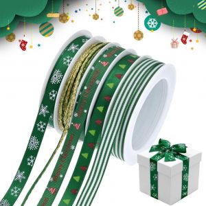 Kal-Ruban De Noël Pour Emballage Cadeau, Rouleau De Rubans Noel Vert Pour L'artisanat 10mm 27 Mètres, Rubans Câblés En Satin Gros-Grain Et Garnitures Pour L'artisanat De Décoration D'arbre De Guirlan - Neuf