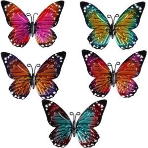 5Pcs D&eacute;corations Murales De Jardin En Forme De Papillons En M&eacute;tal,Grandes D&eacute;corations De Jardin Papillon En M&eacute;tal Ext&eacute;rieu Pour Murs Ext&eacute;rieurs Cl&ocirc;tures 9 * 13Cm - Neuf
