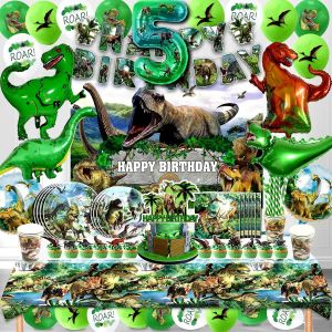 CAUC-Decoration Anniversaire Dinosaure 5 Ans,Dinosaur Anniversaire Ballon H&eacute;lium 146 Pcs,Jungle Dinosaurs Vaisselle Kit,D&eacute;co Dinosaure F&ecirc;te,Anniversaire Dinosaure Set 5 Ans Gar&ccedil;ons Filles - Neuf