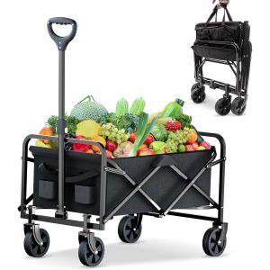 NouvelHorizonstore-Chariot de Plage Pliable Poign&eacute;e R&eacute;glable Chariot de Jardin Chariot &agrave; roulettes Tout Terrain pour Ext&eacute;rieur Camping Festival, Camping, Courses,Jardin avec Jusqu&iquest;&agrave; 120KG - Neuf