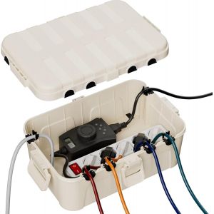 RESTMO Bo&icirc;te Protection &Eacute;tanche IP54 Extra Large (32x22x13cm) u2013 Pour Multiprise Ext&eacute;rieure, Org. C&acirc;bles (6 Entr&eacute;es/Sorties), R&eacute;sistante UV/Pluie/Gel (Couleur:Amande) - Neuf