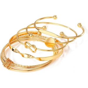 Eryi-Bracelets Empilables, 5 Pcs Bracelet Or Set, Femmes Plusieurs Couches Empilable Bracelet, Bracelets Enveloppants Empilables, Or Bracelet Ouvert Set, Bracelet Or Femme Set - Neuf
