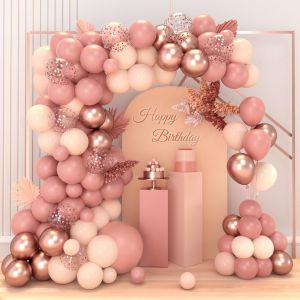 KALANKA-Arche Ballon Rose Rétro, 83pcs Guirlande Ballons Anniversaire Rose Beige Vintage Et Ballon Or Rose, Arche Ballon Rose Doré pour Décoration Anniversaire Fille,Mariage,Baptême,Saint Valentin,Ba - Neuf