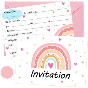 MEVRONISSHOP-12 Pi&egrave;ces Arc En Ciel Invitation Carte Set, Fille Anniversaire Invitation Carte Avec 12 Rose Enveloppe et 48 Enveloppe Autocollant, Enfant Invites Pour Anniversaire F&ecirc;te, Halloween, No&euml;l - Neuf